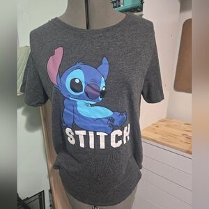 Disney Stitch Women's Blue and Gray Tee - Short Sleeve